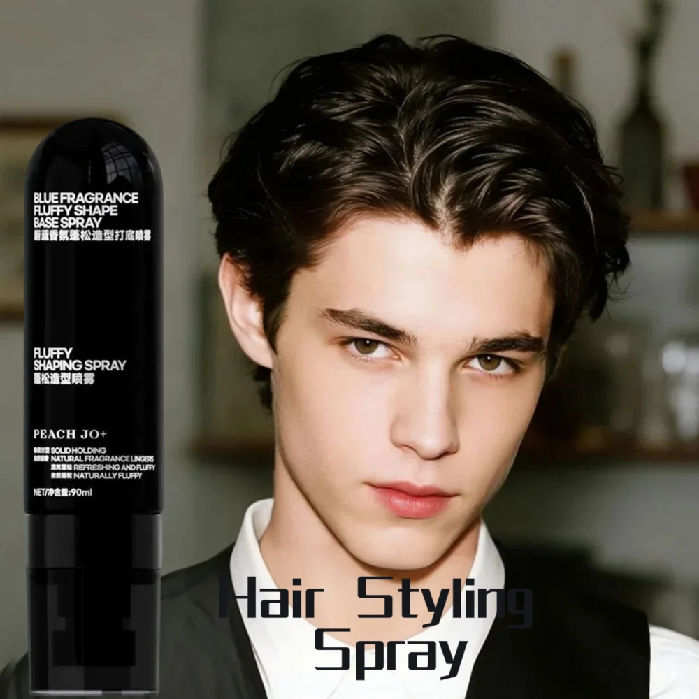 Men No-Rinse Fluffy Hair Styling Spray 90ml, Lightweight Volumizing Spray, Long Hold Hairspray for High Crown & Fuller Hair Look