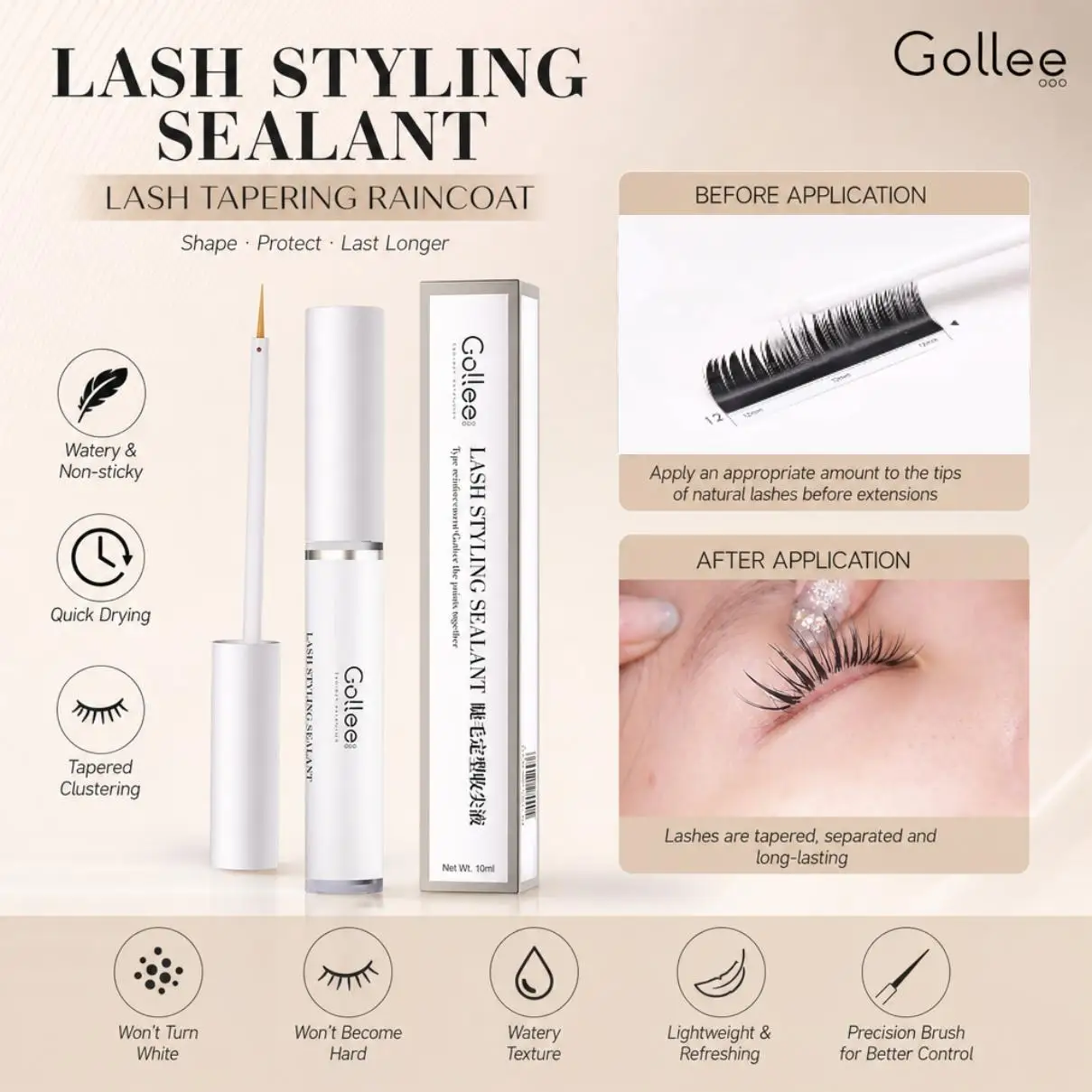 Gollee Eyelash Sealant Quick Dry Long Lasting Lash Extension Setting Liquid Prevents Fans from Closing Booster for Adhesive