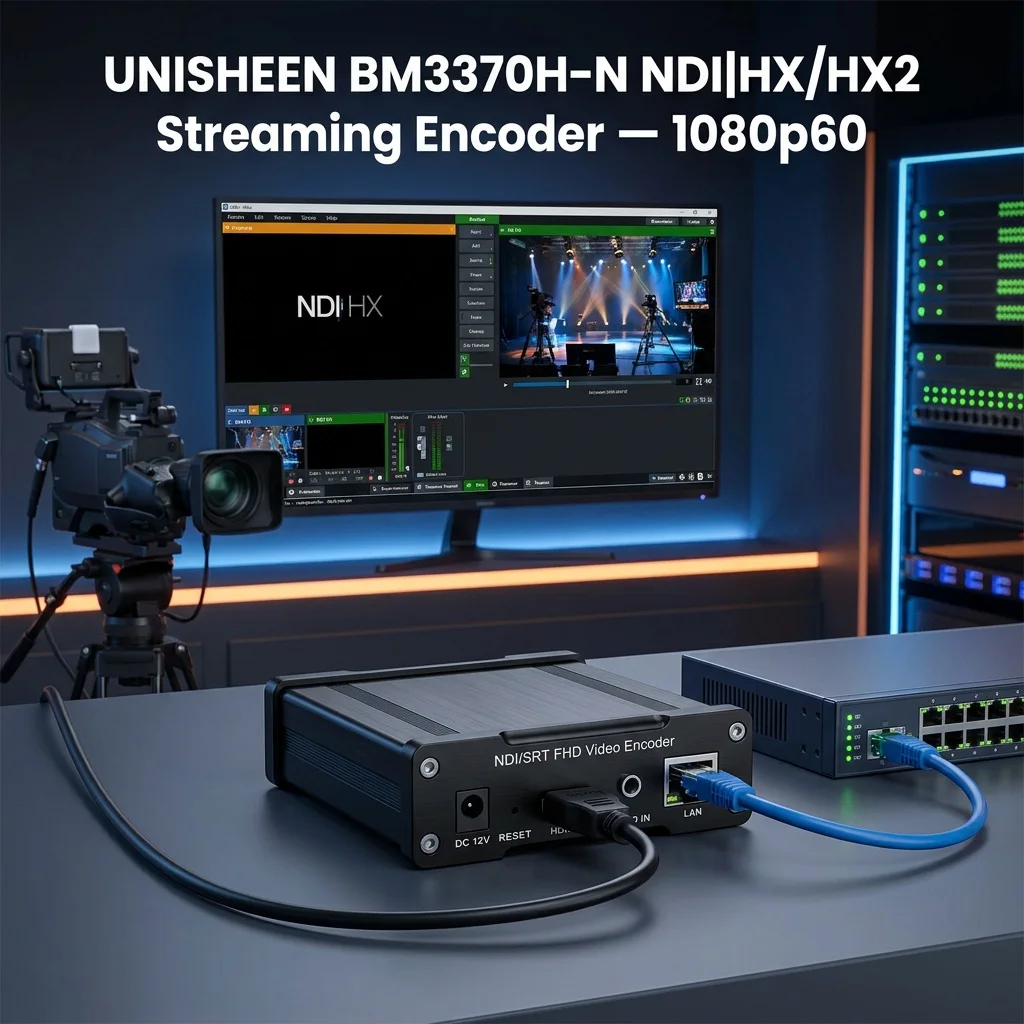 Unisheen BM3370H-N NDI HX HDMI to IP Video Encoder Low Latency H.265 H.264 SRT RTSP Streamer for VMix Live Streaming & IPTV