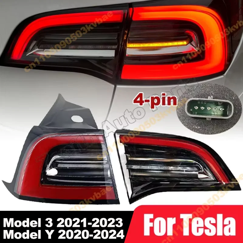 

Rear Lamp Yellow Turn Signal Running Taillight For Tesla Model Y/3 2021-2024 Eurasian 4-Pin LED Tail Light Brake Back Fog Light