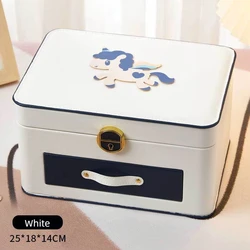 Cartoon Multi-layer Leather Jewelry Storage Box With Lock Large Capacity Pony Accessories Organizer