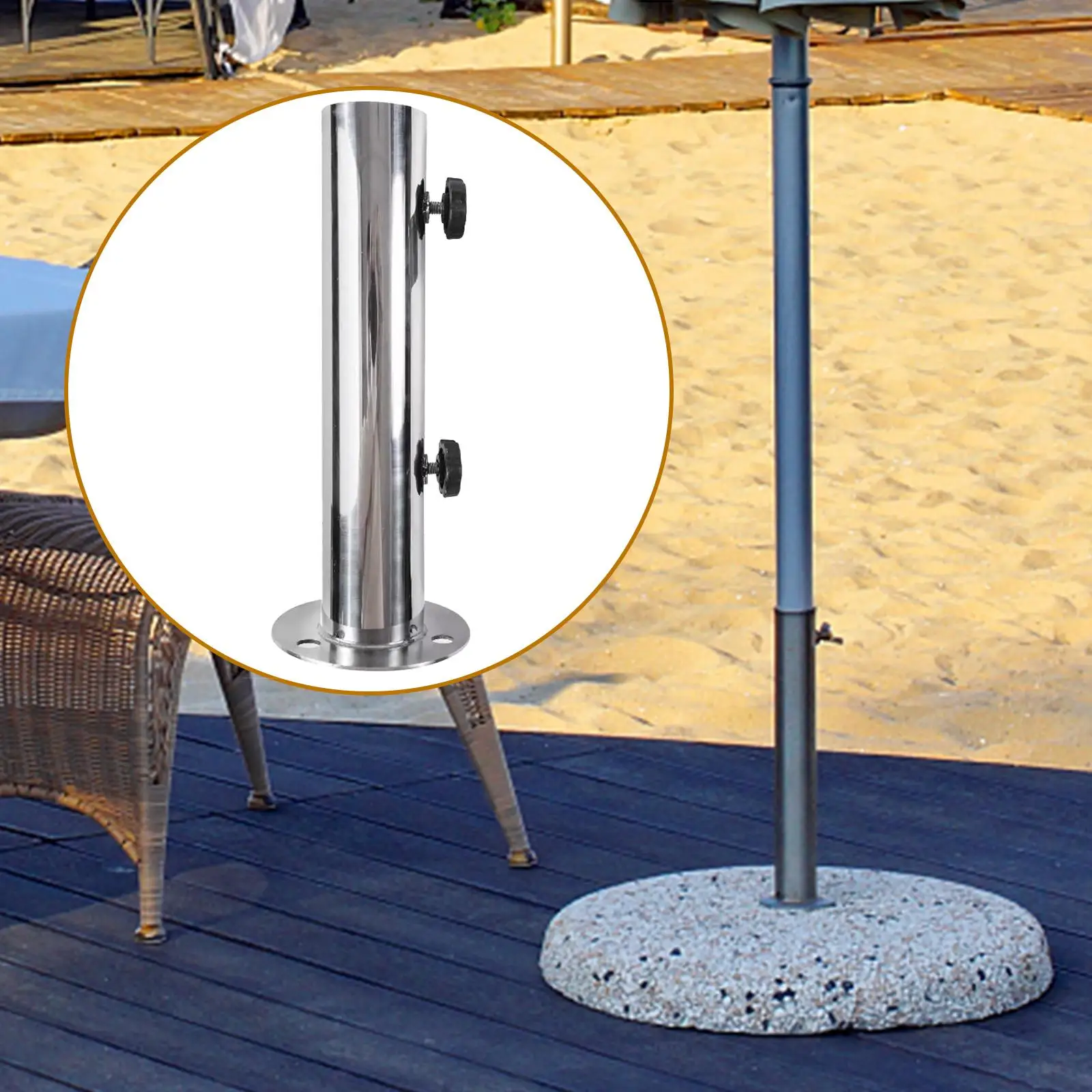 Deck Umbrella Base Stand Parasol Pole Holder Heavy Duty Stainless Steel Umbrella Mount for Outdoor Patio Yard Garden Balcony