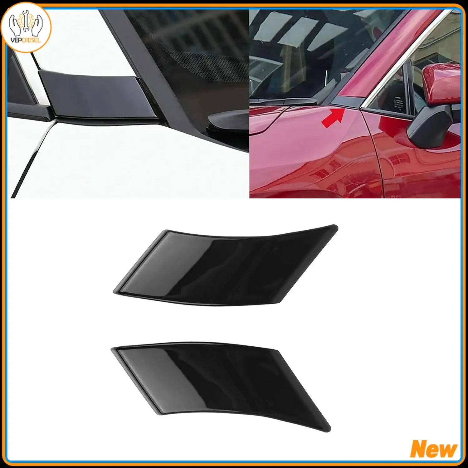 1pair Front A-pillar Front Triangle Trim Cover For Toyota RAV4 2019-2022 Painted Black Car Pillar Accessories Brand New