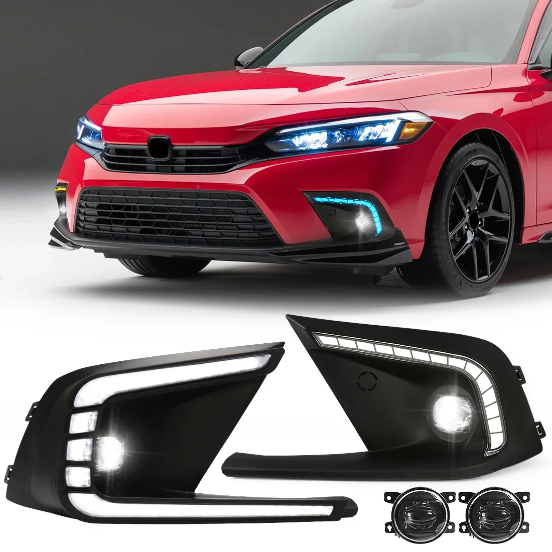 LED Fog Lamps For Honda Civic 2021 2022 2023 DRL Daytime Running Lights Front Bumper Daylights Amber Waterproof Car Accessories