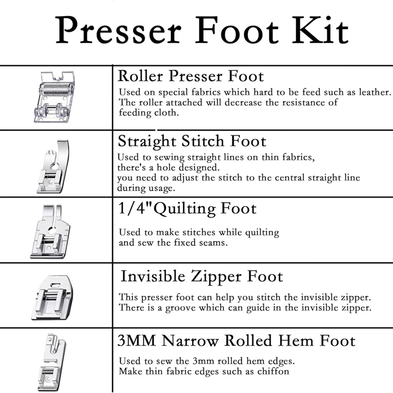 11Pcs Presser Foot Set, Zig Zag, Straight Stitch-Foot, Roller Foot, Snap On Sewing Machine Foot Presser Feet Set-A22G