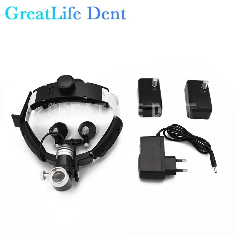 GreatLife 2.5X 3.5X Dental Loupes 3W Spotlight Headlamp Magnifier With Headlight Medical Binocular Helmet Head-Mounted Magnifier