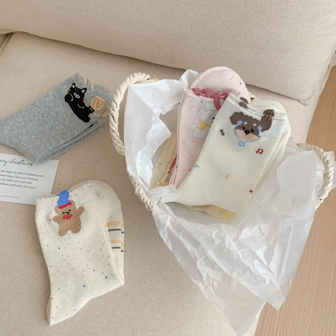 Children's Fun Point Yarn New Cute Cat Dog Cartoon Cotton Socks Mid-tube Socks Women's South Korea Ins Stacking Socks Women