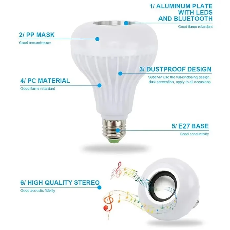 ZAOXI E27 Bluetooth Speaker Music Bulb RGB Lights Bulb 12W 85-265V with Remote Control For Live Room Bedroom Home Decor Lighting