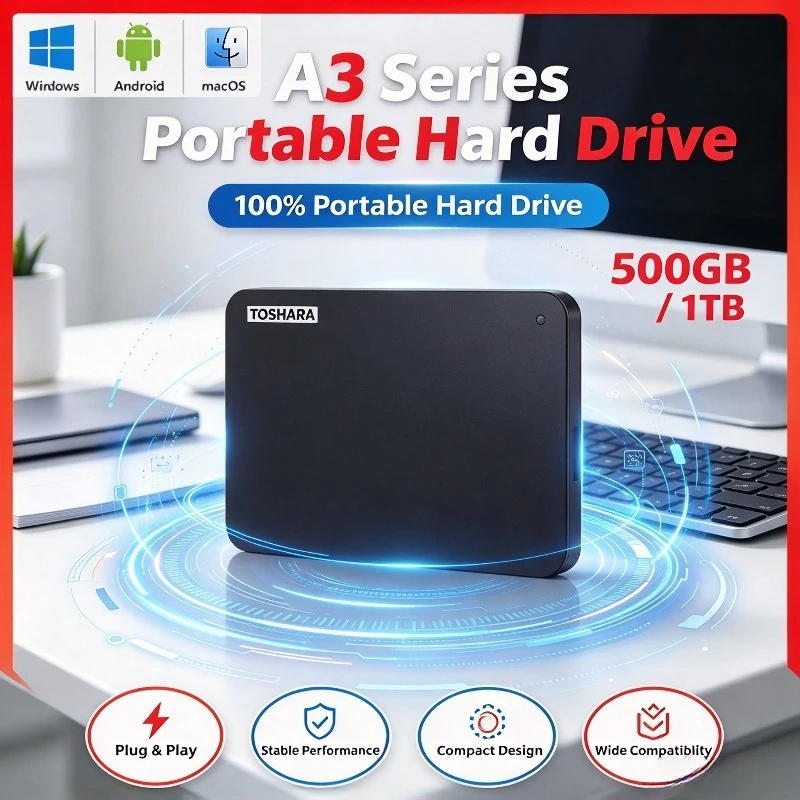 Original  Portable Hard Drive A3 SSD 500GB 1TB 2TB 4TB SSD Black External Hard Drive USB 3.0 For Gaming Console Office Gift