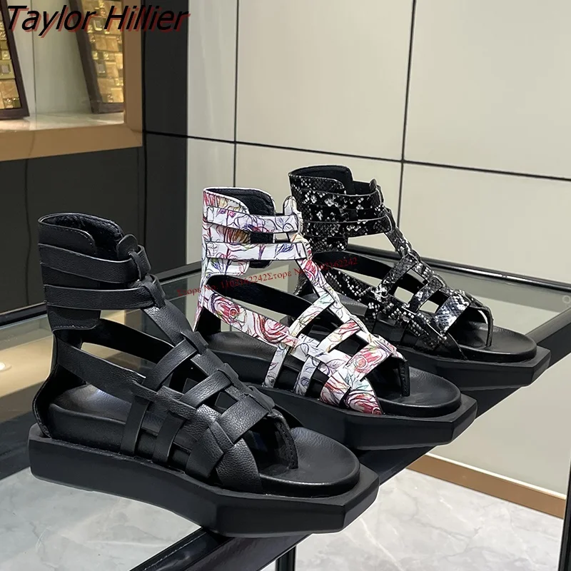 

Open-Toe Thick-Soled Leather Hollow Sandals Women'S 2023 Summer New Cool Flip-Flop High-Top Roman Sandals Fashionable Versatile