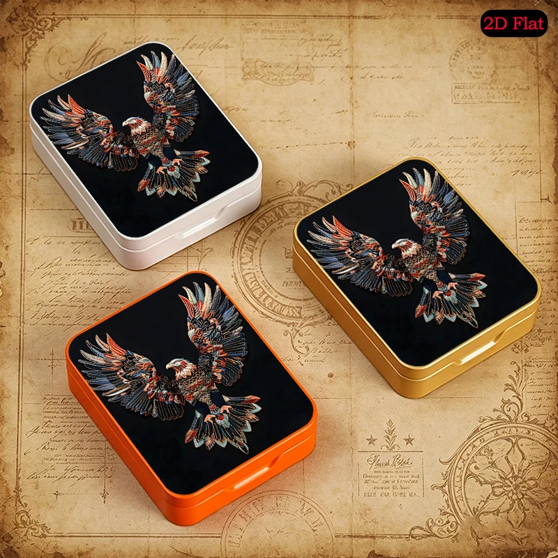 Tribal Eagle Spread Wings Theme Novelty Mini Square Flip Top Tin Box, UV Printed Portable Personalized Photo Metal Tin Box