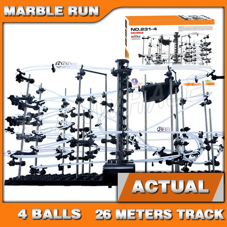 Riel de 2600cm nivel 4, montaña rusa de carrera de mármol, modelo luminoso nocturno, Kit de construcción, juegos de aprendizaje, escultura de bola de acero rodante