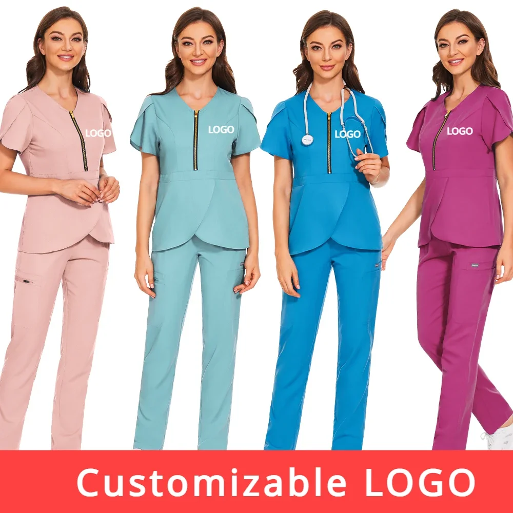 Customizable LOGO Pet Grooming Institutions Sets Beauty Salon Clothes Scrubs Clothes Spa Uniforms Fashion V-Neck Working Clothes