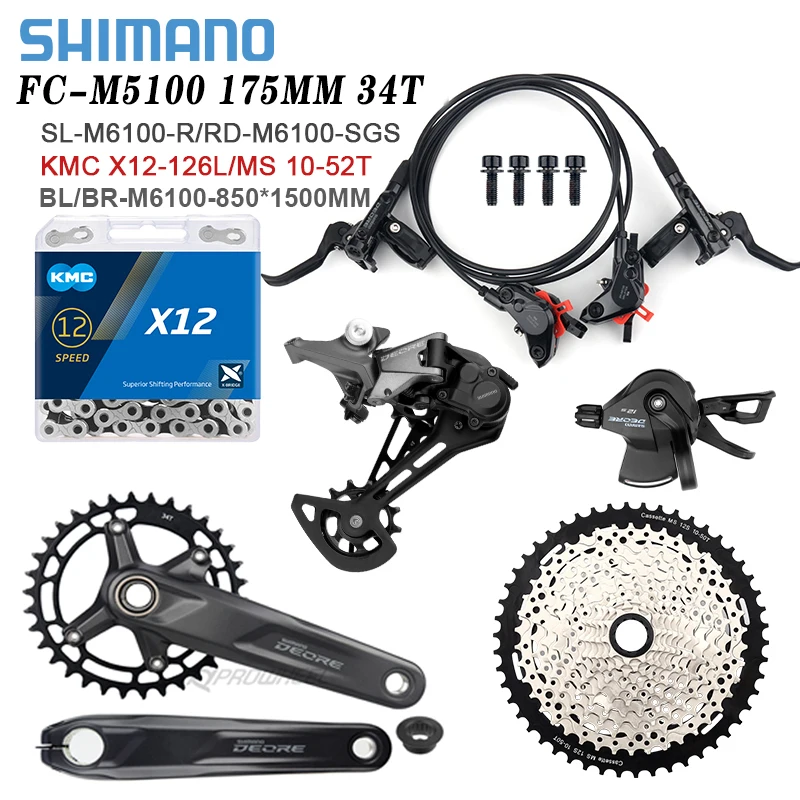 

SHIMANO DEORE M6100 12 Speed Groupset Shifter Rear Derailleur Cassette Sprocket Chain Crankset M6100 Hydraulic Disc Brake Group