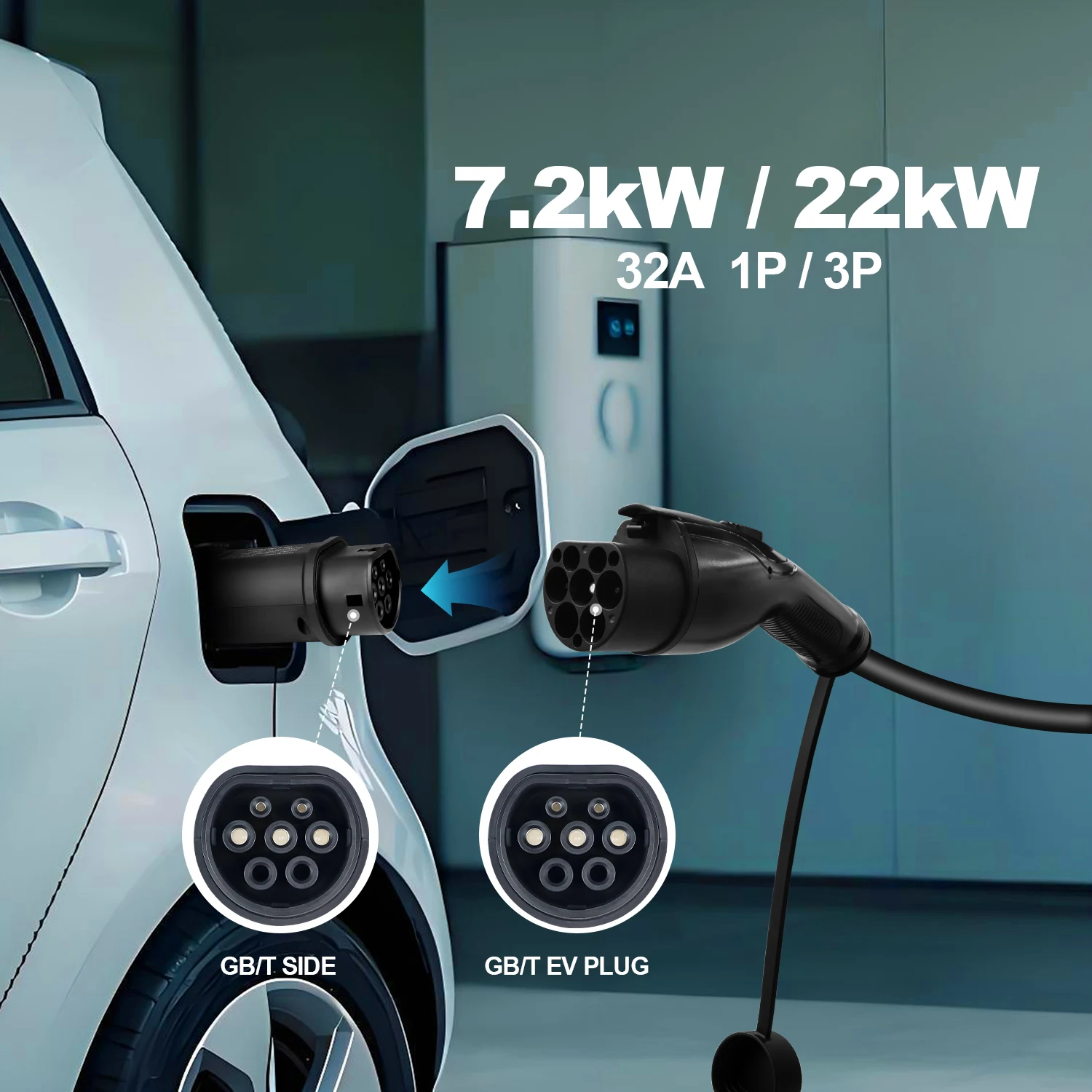 Kolanky Gbt To Type 2 32A 7.2KW EV Charging Adapter Home Charger IEC 62169 Electric Vehicle Cars Conventor 22KW EU Socket