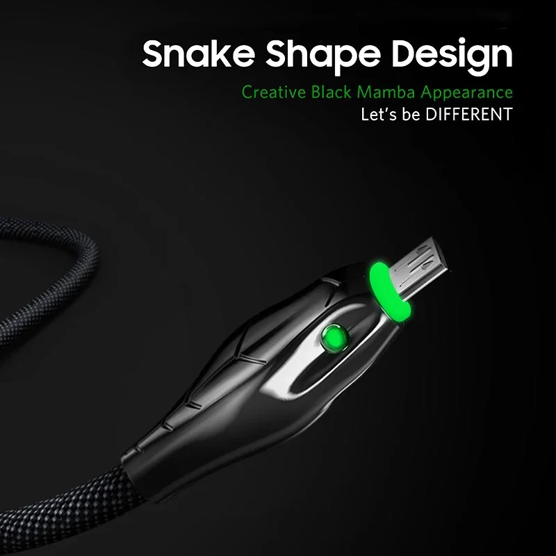 5a Usb-C كابل الحبل ثعبان رئيس يضيء 3m/2 متر الحبل Usbc لسامسونج هواوي P40 P40 برو شاومي شاحن 5a نوع C كابل شحن سريع