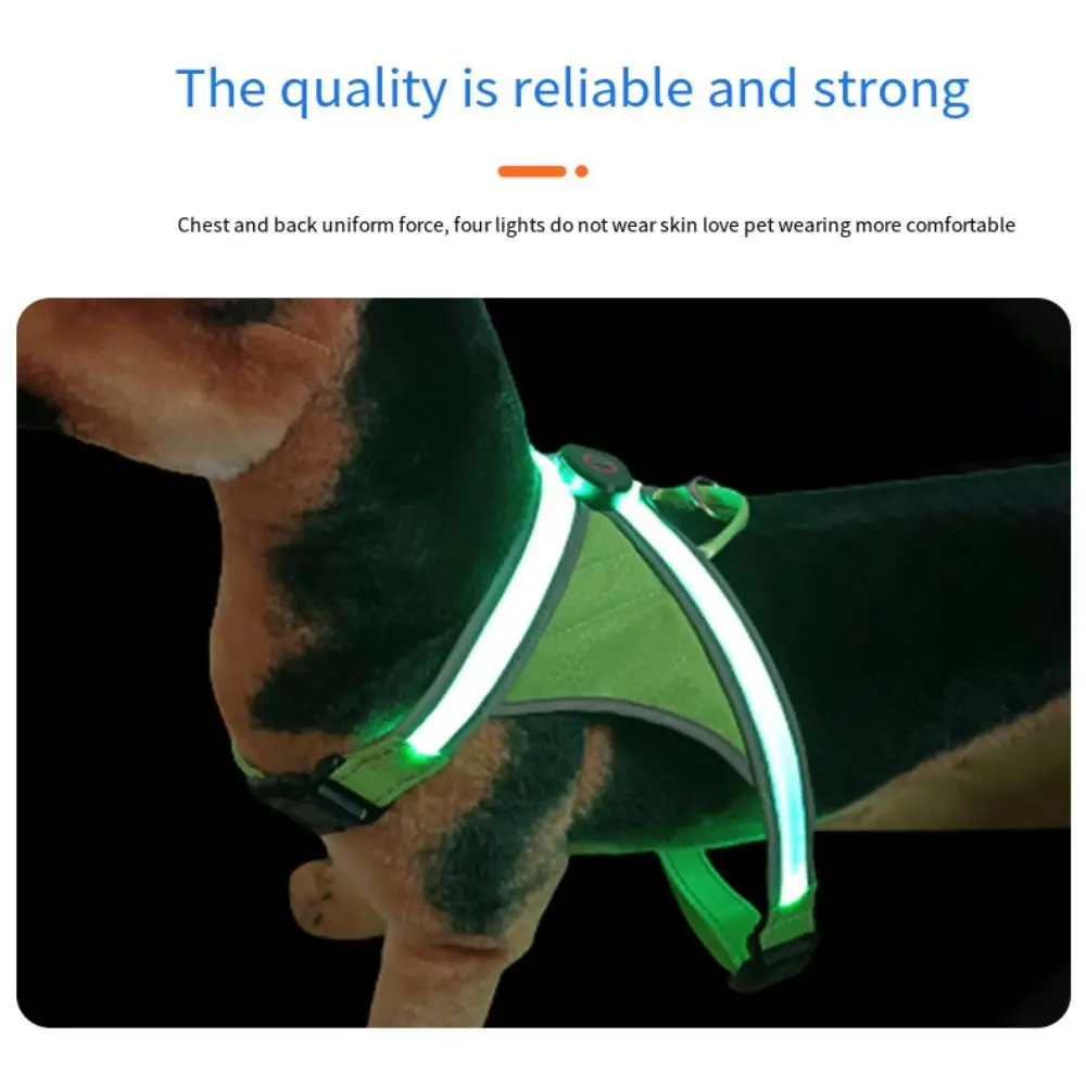 Adjustable LED Light Up Dog Harness Glowing Rechargeable Pet Harness Leash Breathable Night Walking Pet Vest Harness