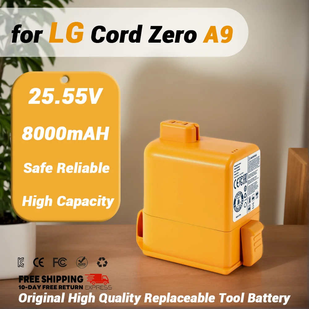 Compatible 5000mAh 25.55V Battery EAC63382208 for LG A9 Series - long time Runtime Pet Hair Cleaning (Lightweight & Warranty)