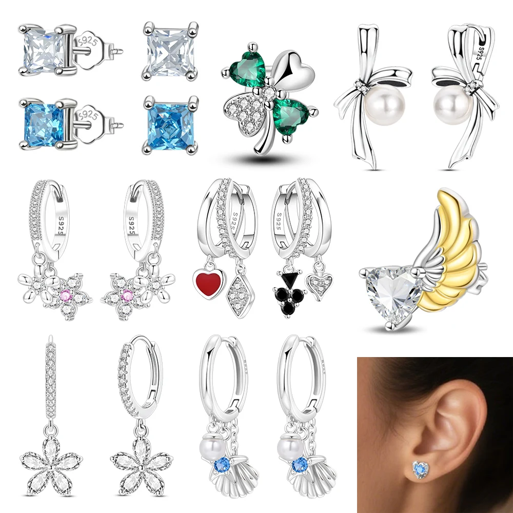

Exquisite 925 Sterling Silver Wings Flowers Clover Bow Shell Sugar Poker Earrings Wedding Party Jewelry BirthdayGifts