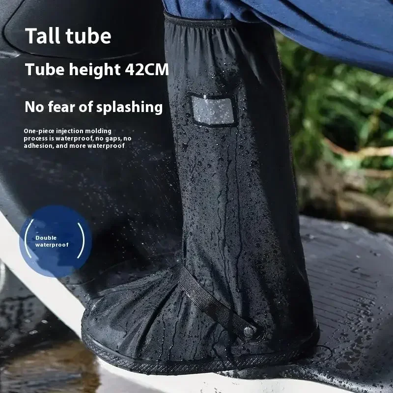 1 쌍 레인 부츠 신발 커버 블랙 방수 반사 하이 탑 재사용 가능한 오토바이 사이클링 자전거 클리어 웨어 신발 먼지 커버
