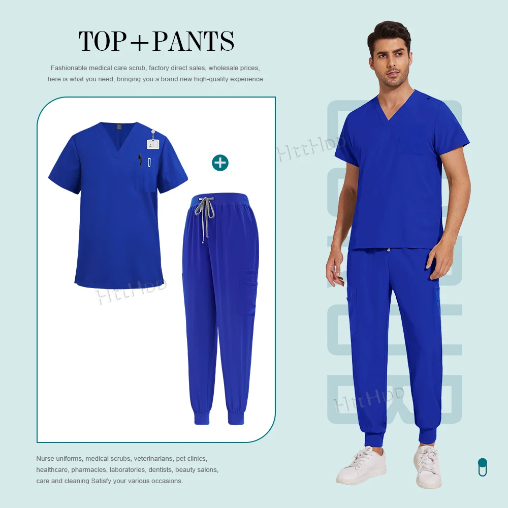 Peelings-Set für Herren, medizinische Uniformen, Stretch-Peeling-Oberteile mit Taschenhose, Krankenschwester-Uniform, Arzt-Operation, Overalls, Schönheitssalon, Arbeitskleidung – Detail 9