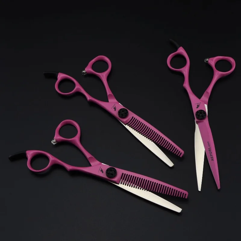 6.0inch adjustable high screws pink hair scissors with multiple teeth available. Made of high-quality steel,  sharp durable