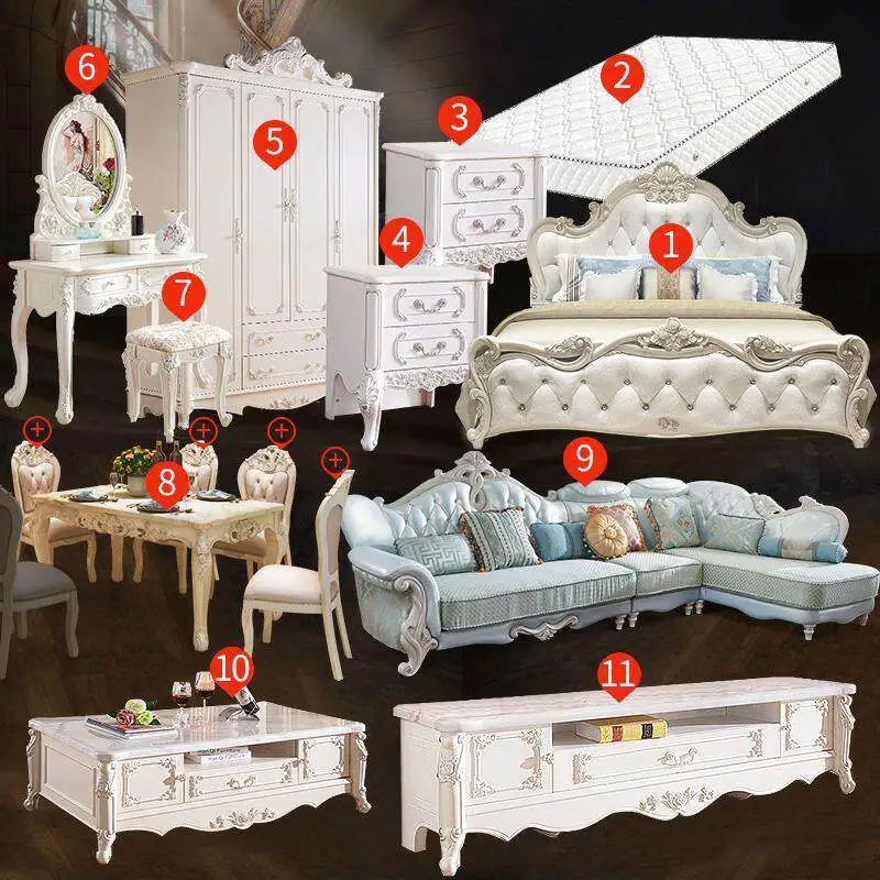 Designs Nordic Bed Double Elegant Beige Wooden Storage Complete Bedroom Furniture Set Drawers Dormitorio Completo Furniture Home