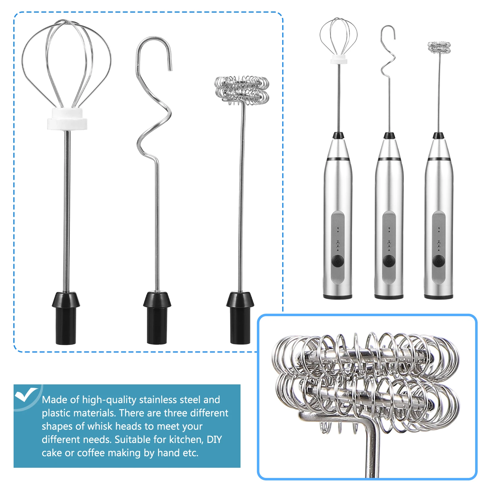 

Ergonomic Usb Stainless Steel Whisk Electric Mixer Durable Non Slip For Coffee Milkshakes Egg Beaters And Baby Food Preparation