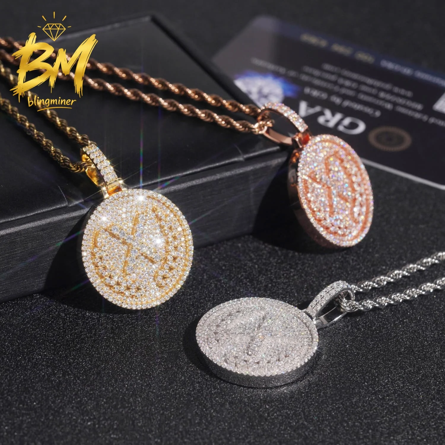 Blingminer Round Medal X Design VVS Moissanite Pendant For Men Women S925 Silver Pendants Pass Diamonds Tester Free Shipping