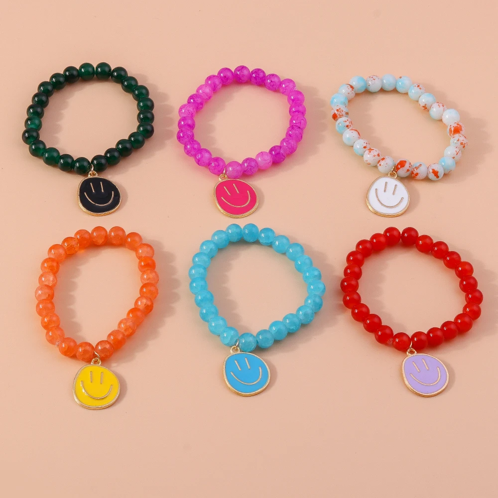Aihua Böhmisches handgefertigtes buntes Perlenarmband für Frauen, süßes Lächeln-Gesicht, Charms-Armbänder, Mädchen, Party, Urlaub, Schmuck, Geschenke – Detail 4