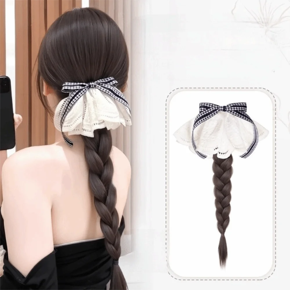 

Новый синтетический зажим для волос, хвост, кружевная лента, бант, парик, заколка для волос, черный пушистый плетеный парик, аксессуары для волос