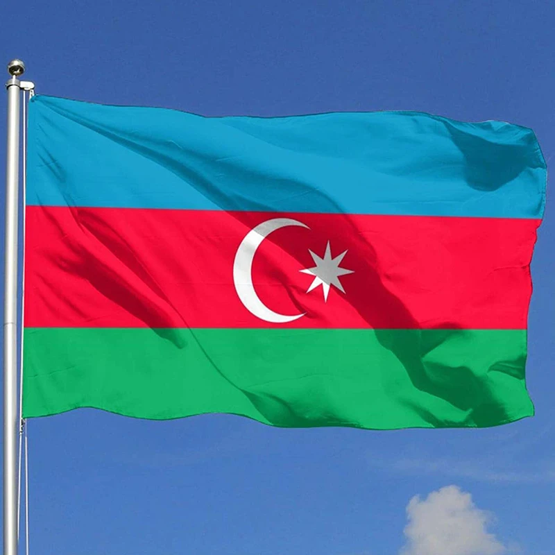 90X150cm Custom  Azerbaijan flag  Hanging Printed Blue Red Green Azerbaijani National Flags Azerbaiyan Banner