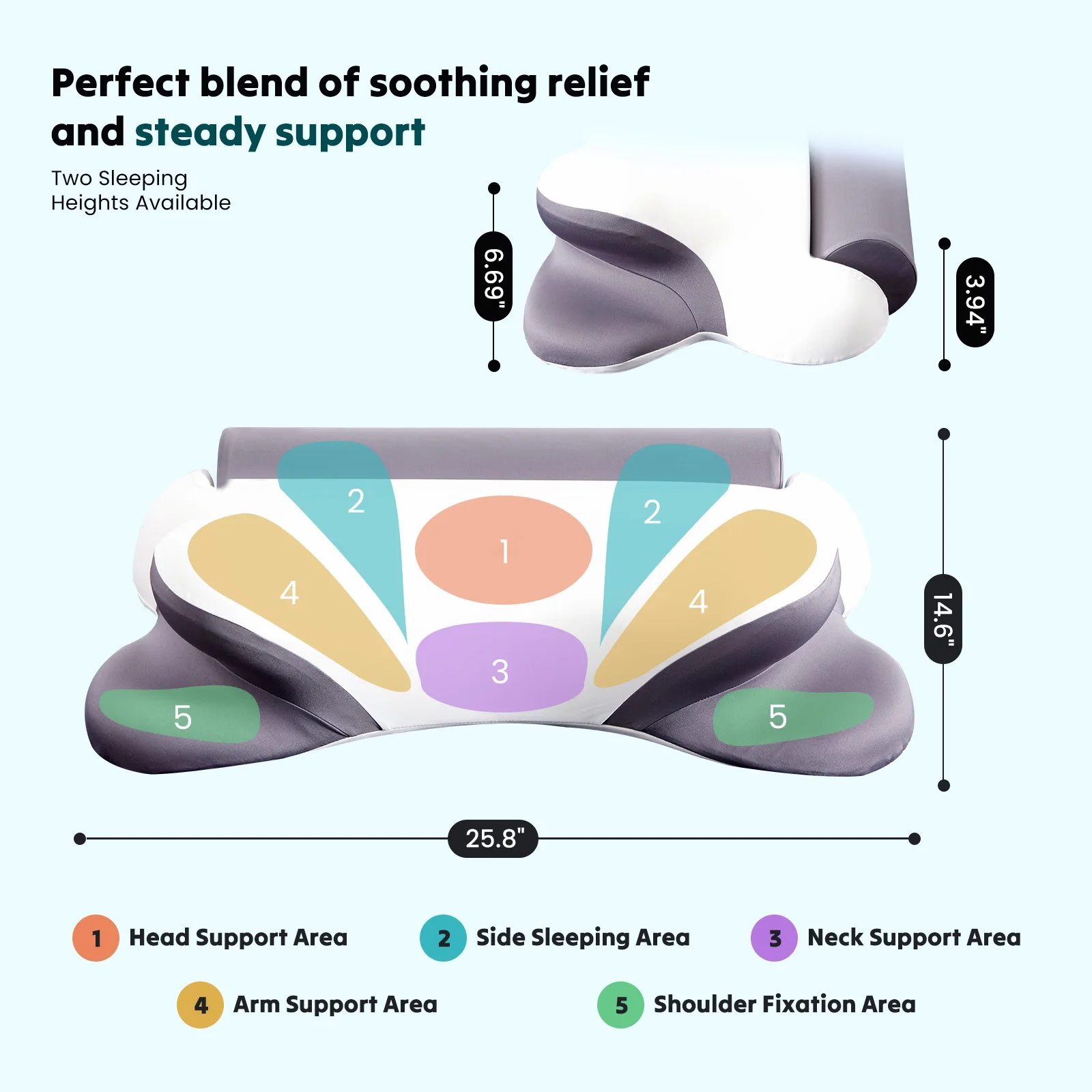 MCQ Memory Foam Cervical Pillow for Side With Cooling Breathable Cover Ergonomic Neck Pillow Comfort Removable Washable Cover Design For Home Bedroom