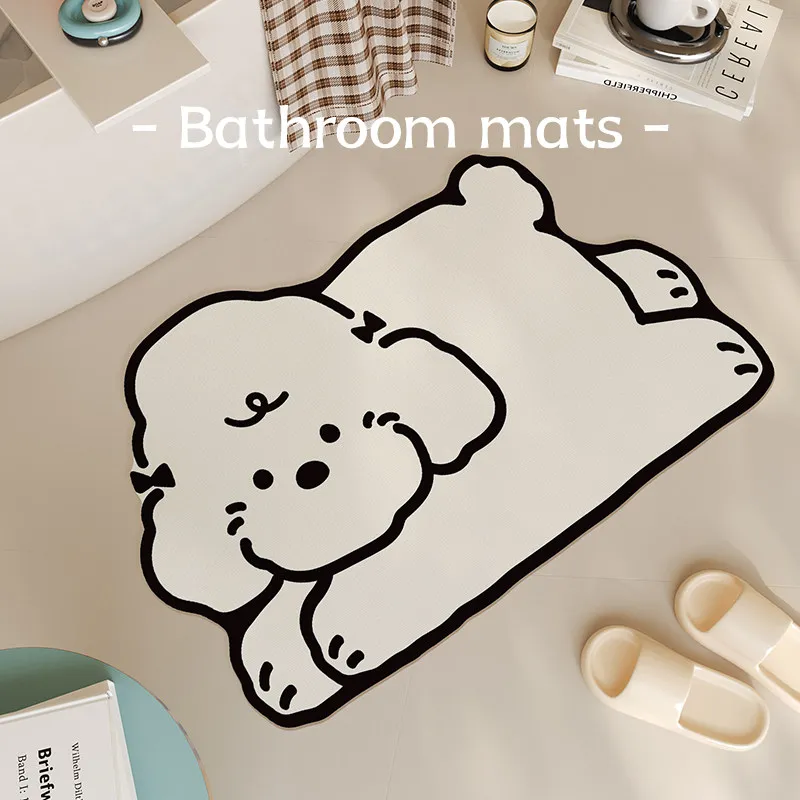 VIKAMA Minimalist Line Puppy Shaped Bath Mat Non Slip Washable Absorbent Floor Rug Simple Cartoon Bedroom Bathroom Decor Mat