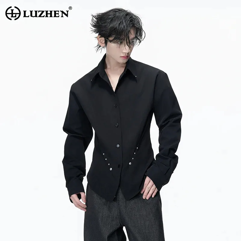 LUZHEN Design Decorate 2026 Metal Spring Fold Trendy Rivet Long Sleeve Shirts Men's Fashion Handsome Elegant Casual Tops JY8431