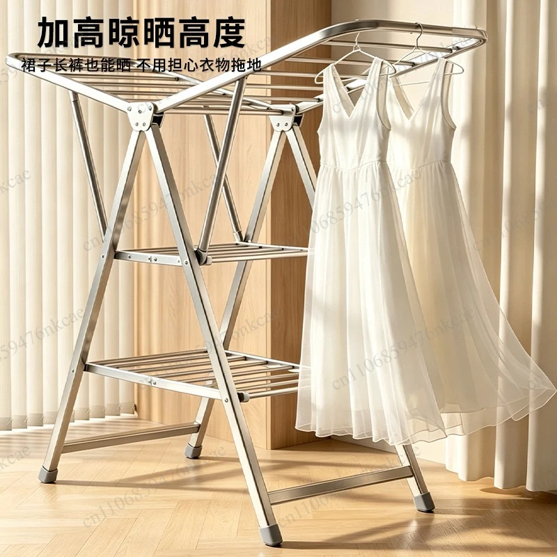 Household carbon steel portable mobile pulley folding drying rack floor balcony indoor quilt drying artifact