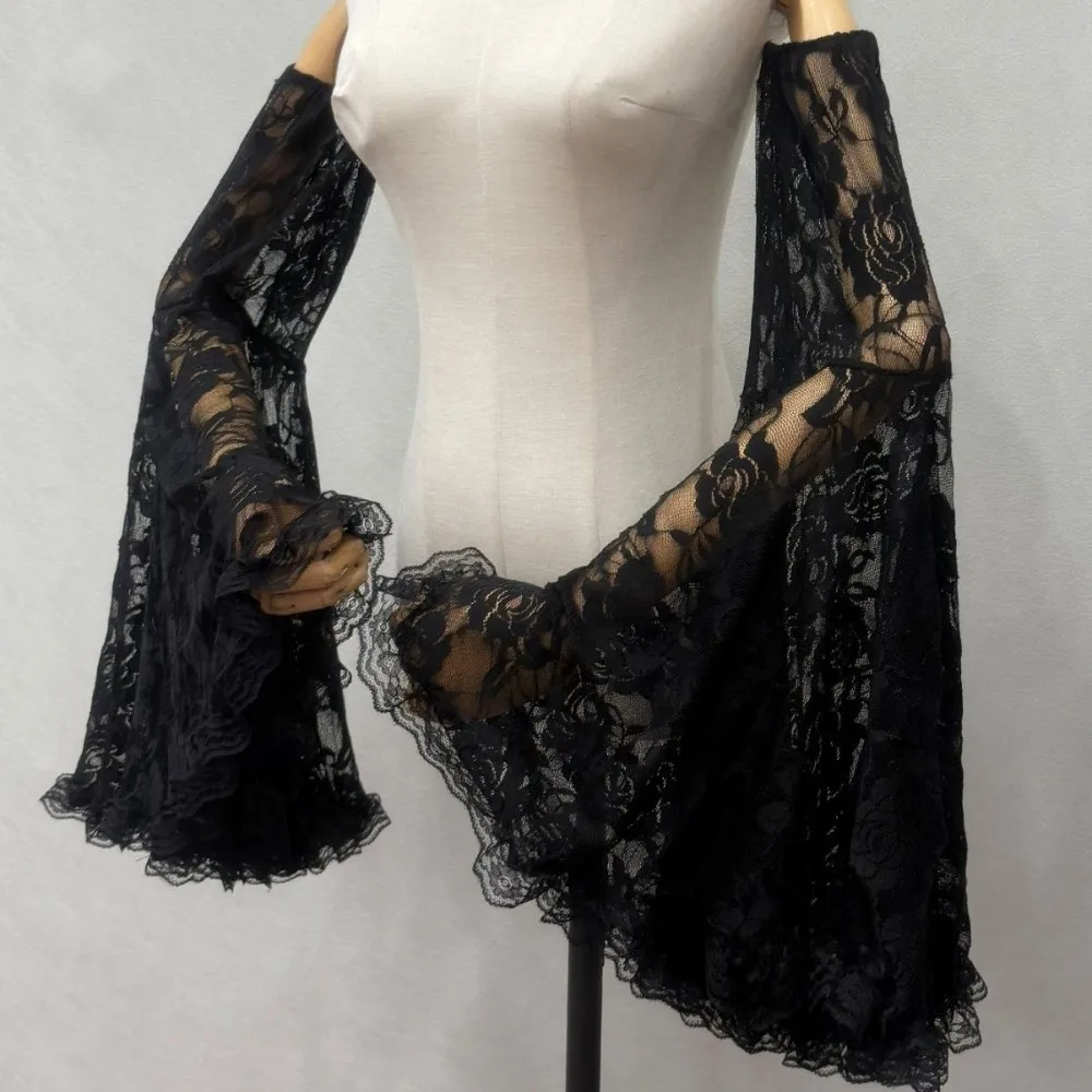

Elegant Sunscreen Long Tulle Sleeves Thin Lace Detachable Sleeves Breathable Gothic Wedding Gloves Gothic Events