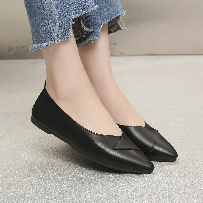 Korean Shoes Women\'s Moccasins Female Footwear Shallow Mouth Autumn Pointed Toe 2024 Summer Dress New Fall Solid Flat Basic Fash