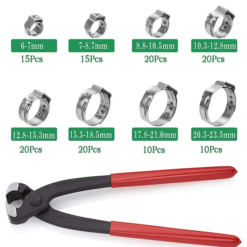 Imagem -02 - Braçadeiras de Mangueira Anéis 623.5 mm 304 Única Orelha Stepless Cinch Braçadeira Anel Ferramenta para Tubulação de Água Encanamento Uso do Carro Aço Inoxidável 130 Peças