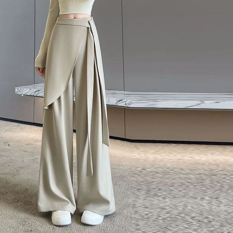 Design strap suit pants women's autumn 2025 new high-waisted and thin vertical straight casual wide-leg floor-mopping pants