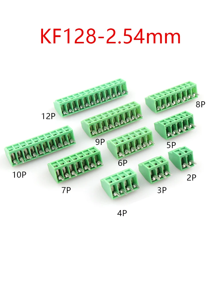 10 sztuk KF128 Mini Terminal złącze płytki drukowanej dla przewodów 2.54mm skok 2/3/4/5/6/7/9/10/12Pin śrubowy blok zacisków 26-18AWG kabel — zdjęcie 2