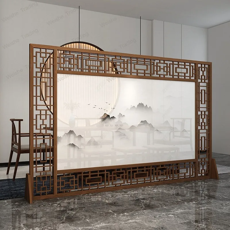 New Chinese screen partition simple modern living room hotel shade office solid wood