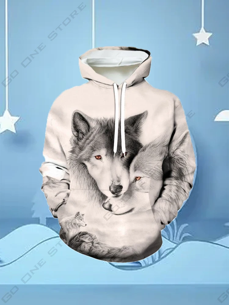 Wolf Sweatshirt 3D Animal Print Street Fashion Sport Retro Pullover Sweatshirt Spring Thin Sweater Boy's Pullover Jacket