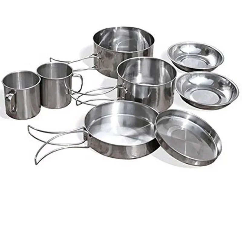 

8pcs/set Stainless Steel Outdoor Camping Cookware Set Portable Ultralight Picnic Hiking Cooking Pot Bowl Kit Camping Supplies