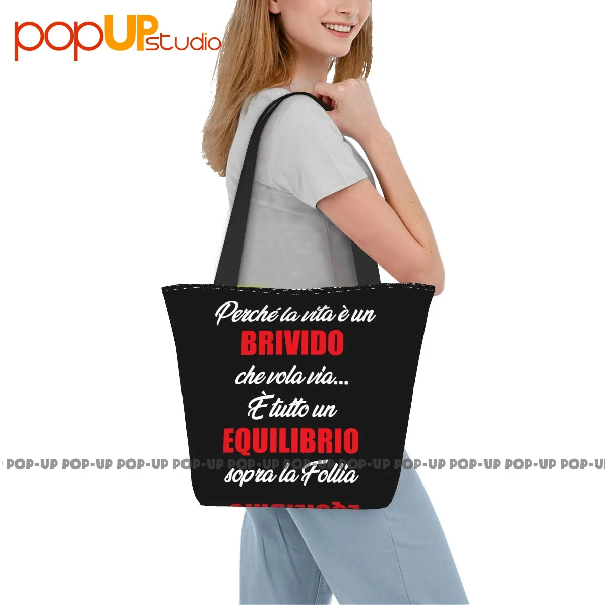 Vasco Rossi Because Life Is A Thrill That Fly Away Black White Blasco Handbags Reusable Shopping Bag Crossbody Bag