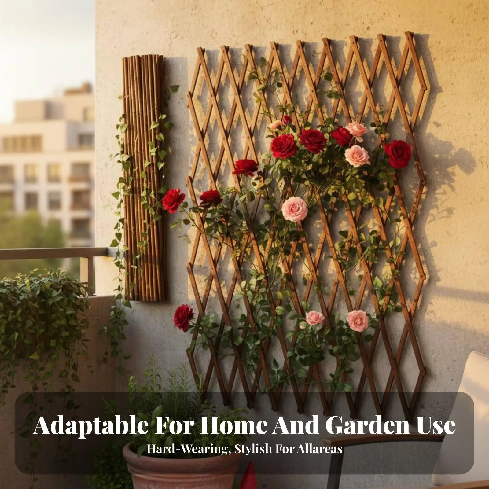 Expandable Pine Wood Wall Trellis Climbing Plant Frame Weather Resistant Lattice for Decorative Fence in Garden