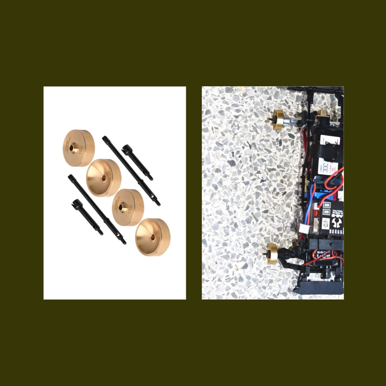 Przedni przegub CVD GPM + Tylny wał napędowy + Mosiężne wahacze kierownicze AXIAL1/24 SCX24