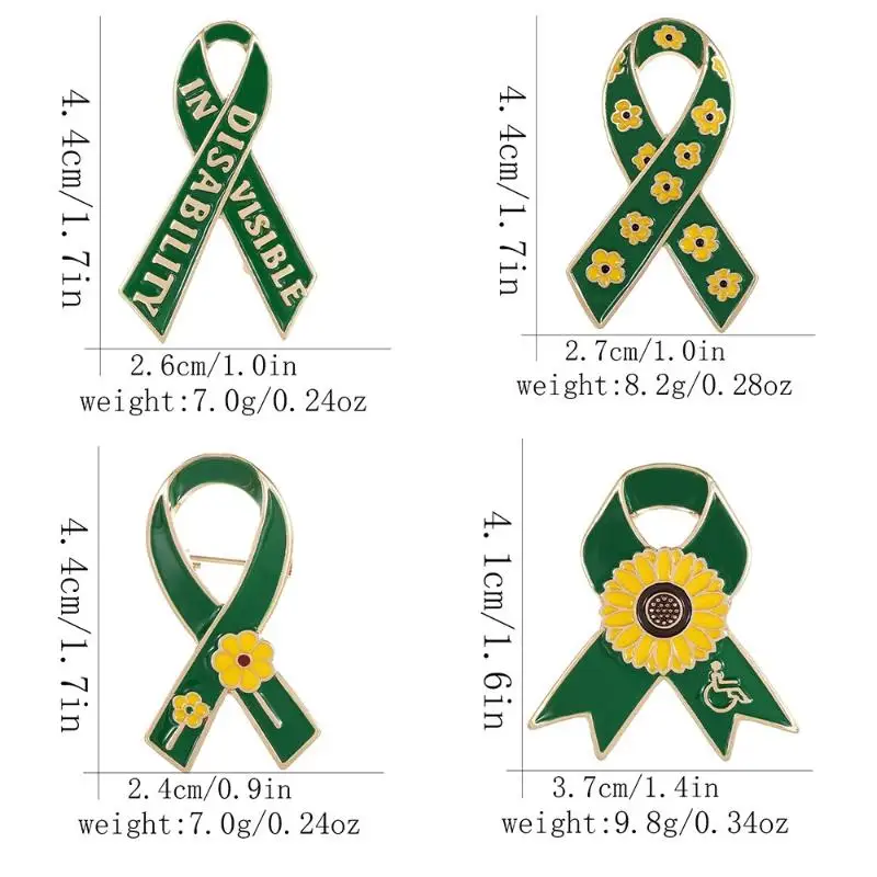 New Sunflower Pattern Red Ribbon Theme Lapel Pins Green Disability In Visible Enamel Brooches For Disabled Person