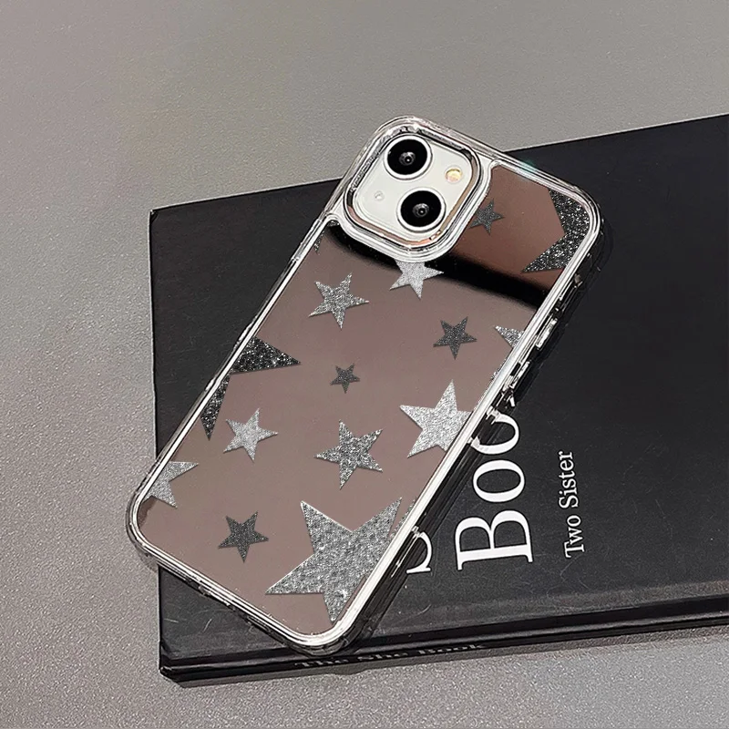 Glitter Stars Phone Case For iPhone 18 Pro Max 17Pro 15 Pro Max 13 12 14 16 Pro Max Air 16 Plus Electroplat Mirror Make Up Cover