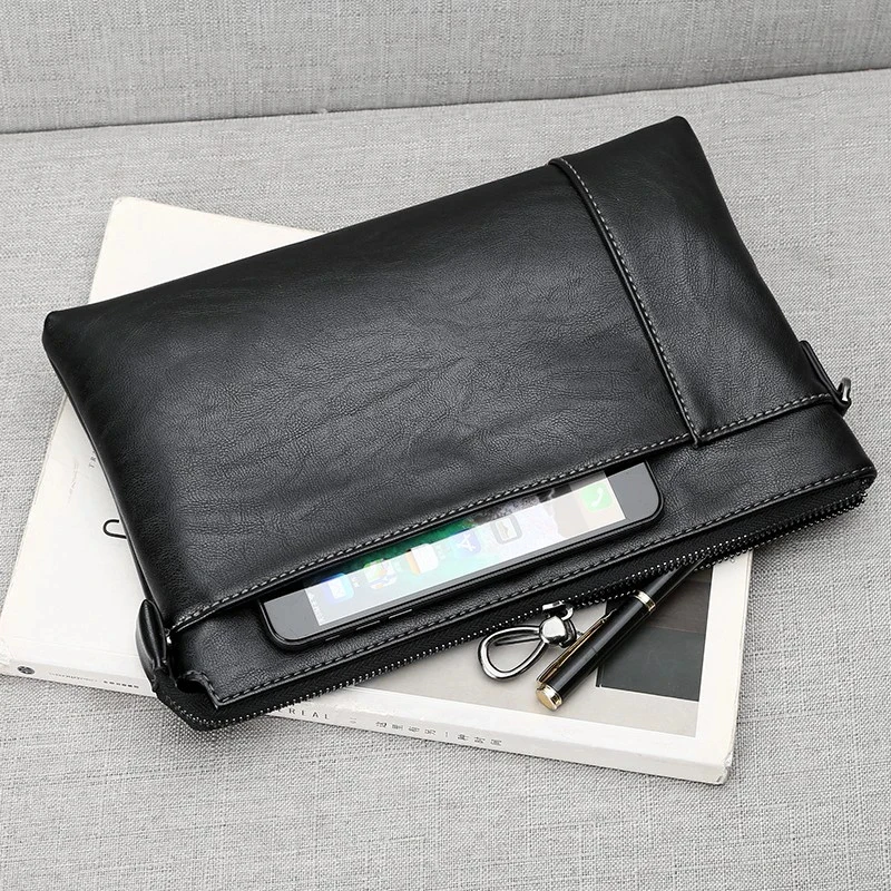 SAC bag Fashionable Large Capacity Leather Clutch Bag for Men Top Layer Cowhide Handbag Wallet Stylish Long Shape Grab Bag